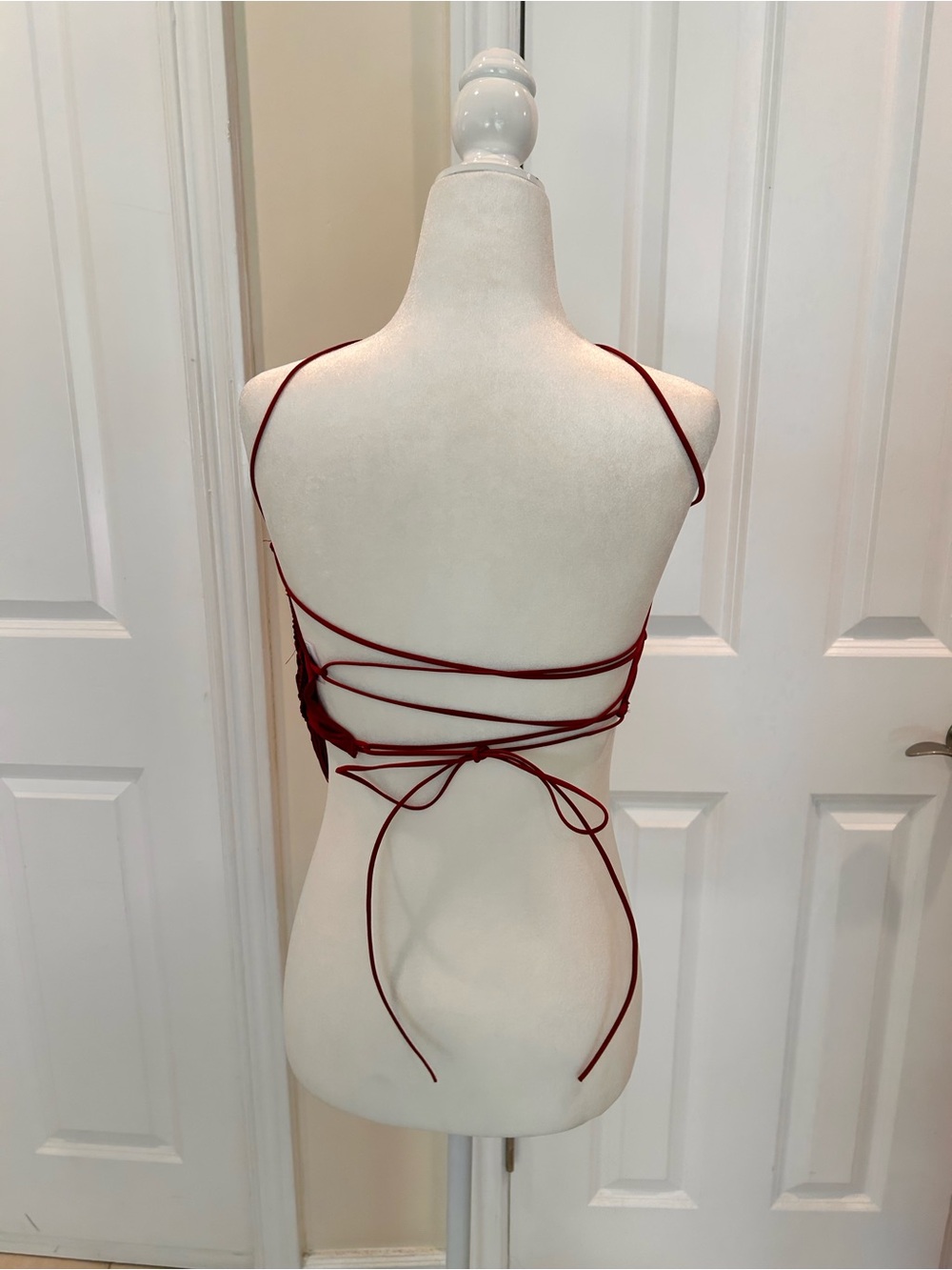 Edikted Red Fringe Halter Crop Top Y2K Festival Party Club Top Small - Picture 4 of 6